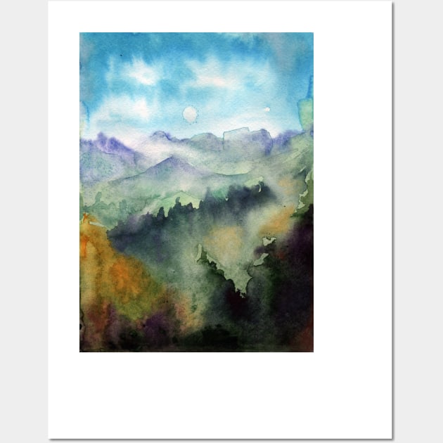 Watercolor landscape sky clouds Wall Art by Olga Berlet